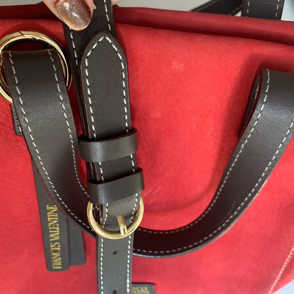 Frances Valentine "Sabrina" Satchel in Red Nubuck w/ Chocolate 🍫Accents - Picture 3 of 15